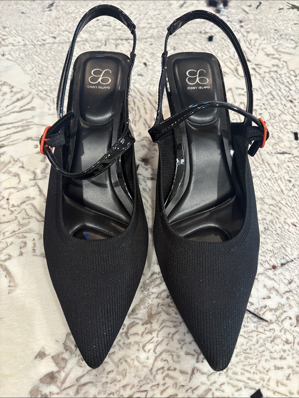Cosy Island Black Pointed Slingback Heels